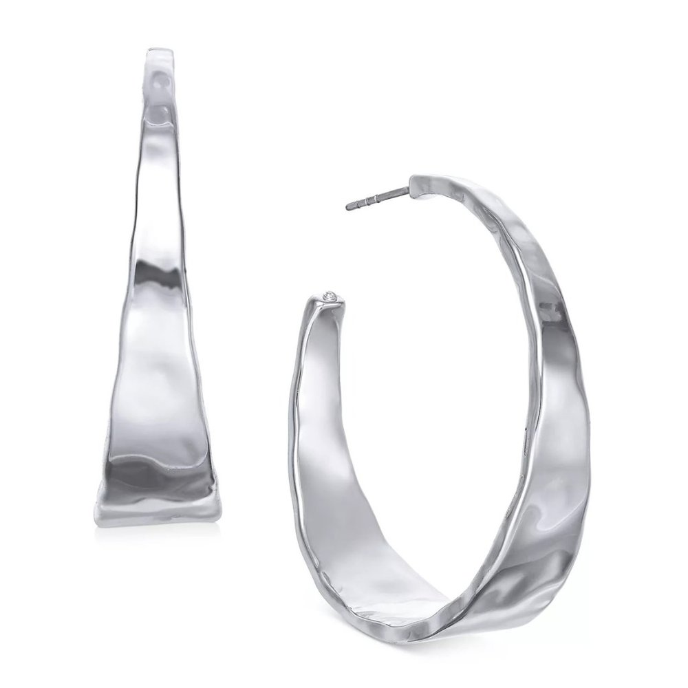 New STYLE & CO Hammered Metal Medium Hoop Earrings